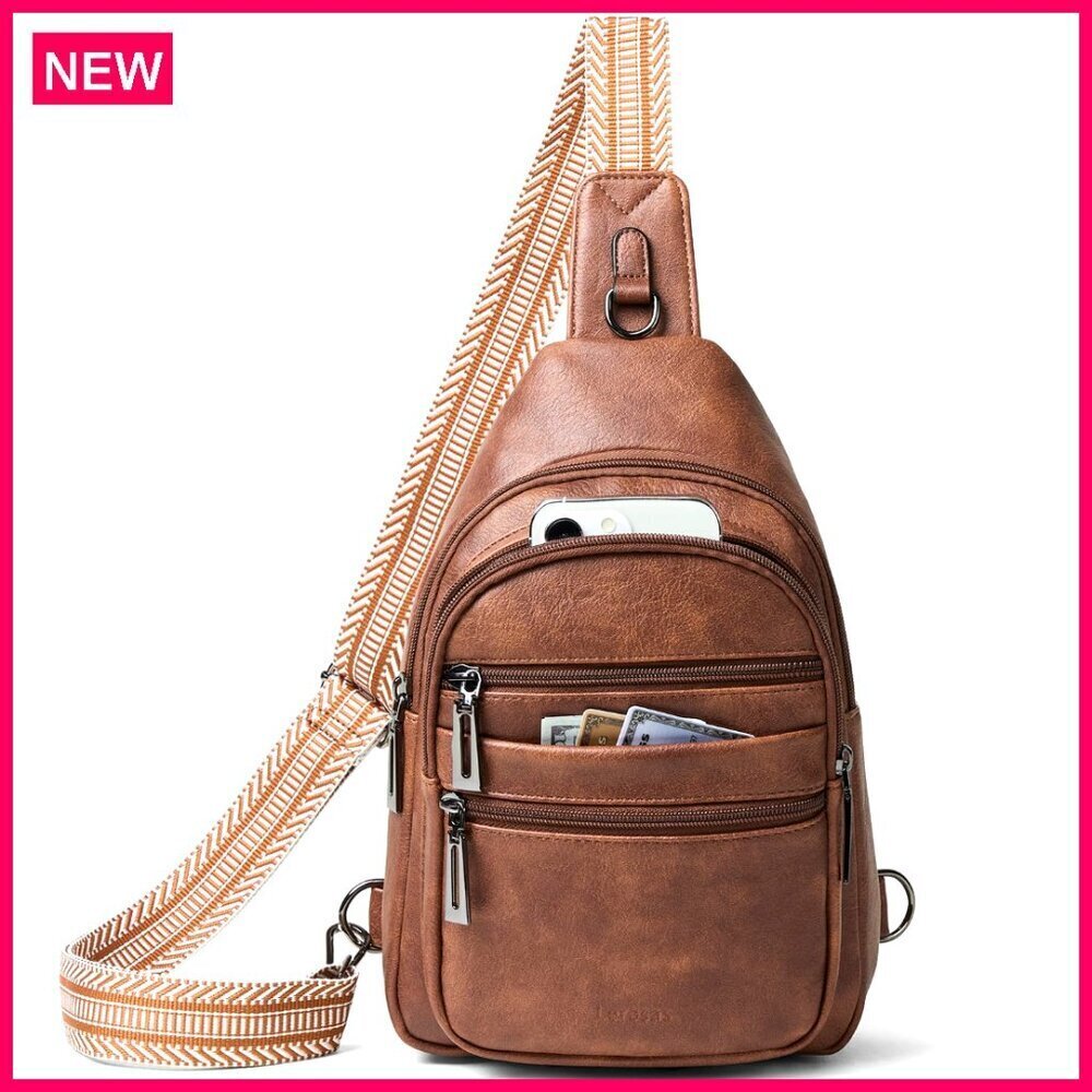 Vegan Leather Sling Bag Crossbody Fanny Pack Travel Purse 7.8x4.7x11.4in
